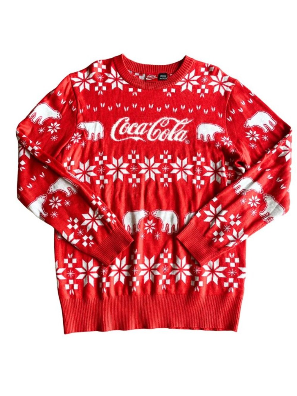 Coca Cola Coke Christmas Red Polar Bear Snowflake Sweater‎ - Sz XL